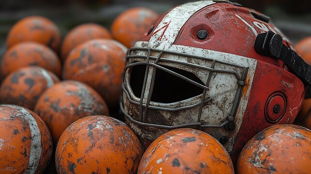 Hockey helmet on balls. - Powered by Adobe