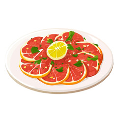 Beef Carpaccio, flat style 2D vector image, isolated on a white background
