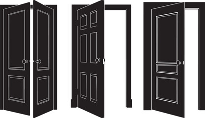 Open Door Entry Exit Silhouette Vector Set vector illustration