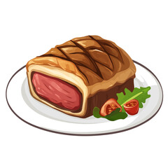 Beef Wellington, flat style 2D vector image, isolated on a white background