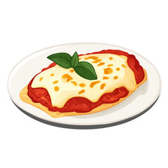 Minimal flat vector of a Chicken Parmigiana, 2D icon-style illustration on white background