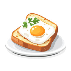2D flat vector illustration of a Croque Madame in icon style, isolated on white background