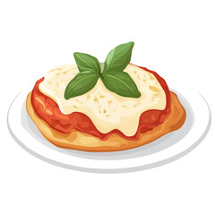 Minimal flat vector of a Chicken Parmigiana, 2D icon-style illustration on white background