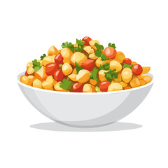 2D flat vector illustration of a Chana Chaat in icon style, isolated on white background