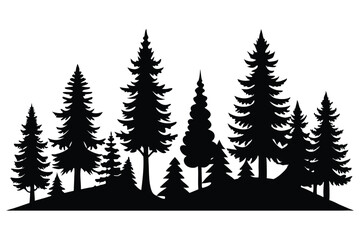 Collection of black silhouette tropical trees and plants