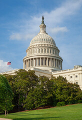 United States Capitol building and dome viewed from the southwest on a beautiful spring day