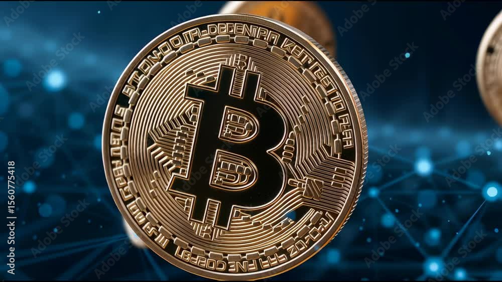 Poster cryptocurrency coin featuring digital currency symbol with glowing network connections futuristic bl