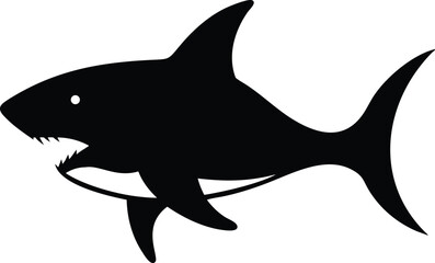 Black silhouette illustration of a fierce shark with visible teeth in open mouth