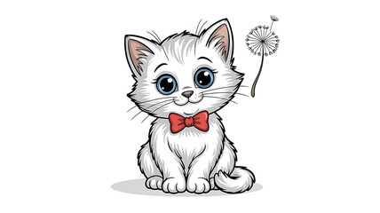 cute white kitten, big eyes, red bow tie, looking up, whimsical, detailed, digital art, 8k