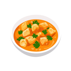 2D flat vector illustration of a Chicken Paprikash in icon style, isolated on white background