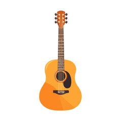 Obraz premium Acoustic Guitar, flat style 2D vector image, isolated on a white background
