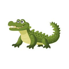 Flat 2D Alligator illustration, vector graphic in icon style, on white background