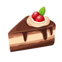 Minimal flat vector of a Chocolate Mousse Cake, 2D icon-style illustration on white background