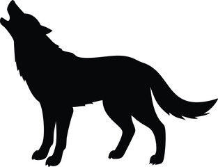 Silhouette of a howling wolf in black and white illustration against a clean background