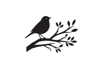 Fototapeta premium A bird is siting on a branch of a silhouette with a simple, understated design set against a white background Simple