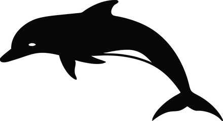 Silhouette of a playful dolphin leaping out of the water in black and white