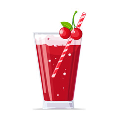 Flat 2D Cherry Soda illustration, vector graphic in icon style, on white background