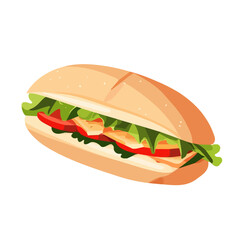 Minimal flat vector of a Banh Mi, 2D icon-style illustration on white background