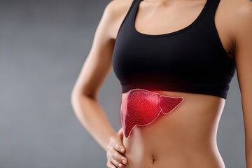 Medical illustration of liver anatomy on a woman's torso Generative AI