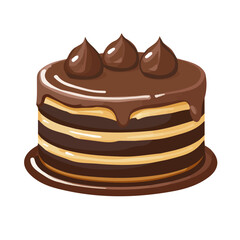 Flat 2D Chocolate Cake illustration, vector graphic in icon style, on white background