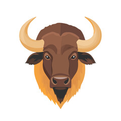 2D flat vector illustration of a Buffalo in icon style, isolated on white background
