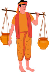 Kanvarias fill the earthen pots with holy ganga water on their shoulders Sawan shivratri kawad yatra vector illustration
