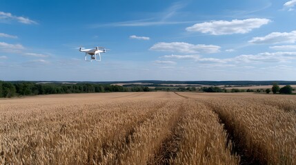 Drone surveying a wheat field under a clear blue sky Generative AI