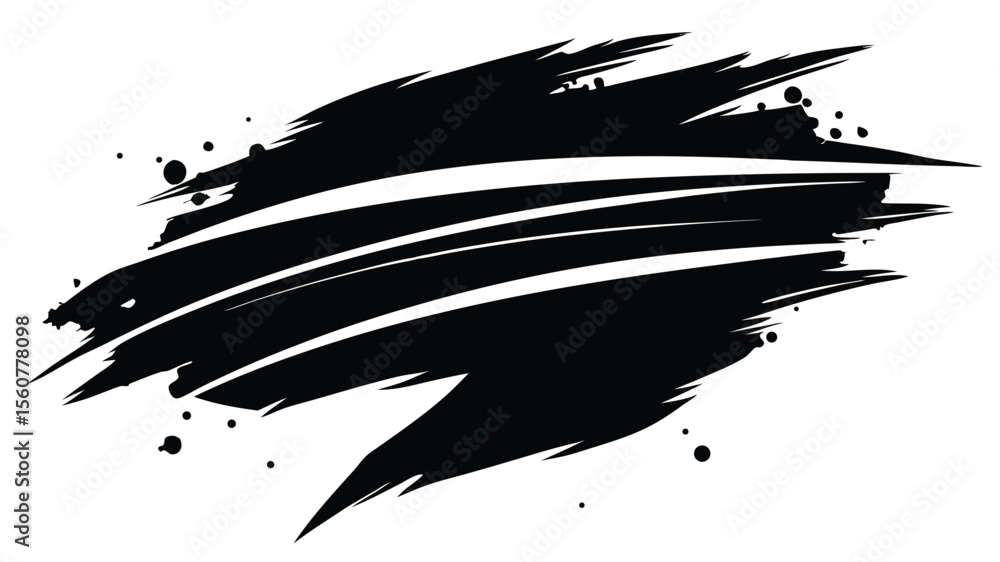 Poster abstract black brush stroke with splatter effect transparency vector design