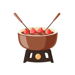 Chocolate Fondue, flat style 2D vector image, isolated on a white background