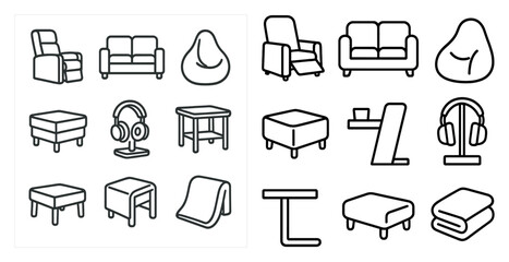 Collection of furniture items including a couch, chair, and table. The furniture is all white and arranged in a way that suggests a modern, minimalist style