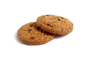There are oatmeal cookies on a white background.