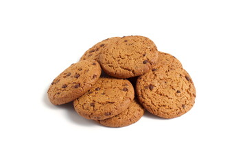 There are oatmeal cookies on a white background.