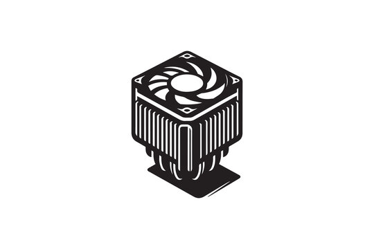 black cpu cooler fan isometric view clip art preview