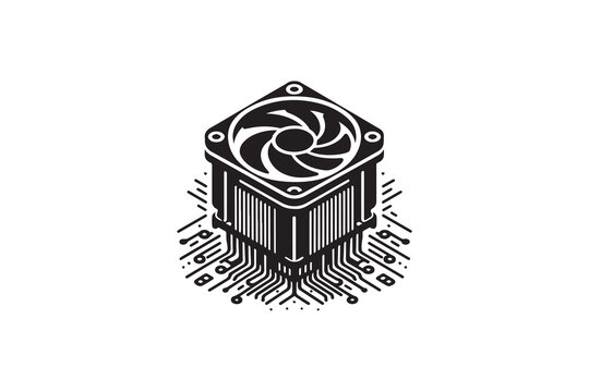 black and white computer fan on circuit board clip art preview