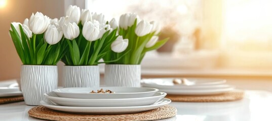 Elegant Wedding Banquet Table Setting with Beautiful Floral Arrangements and Inviting Atmosphere