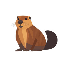 Flat 2D Beaver illustration, vector graphic in icon style, on white background