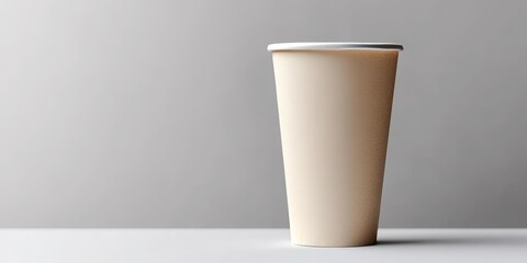 Elegant Beige Paper Cup Mockup on White Background, Recyclable Cardboard Coffee Mug Template Design
