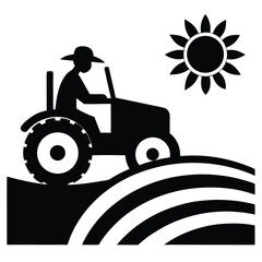 Farmer Driving Tractor in Sunny Field