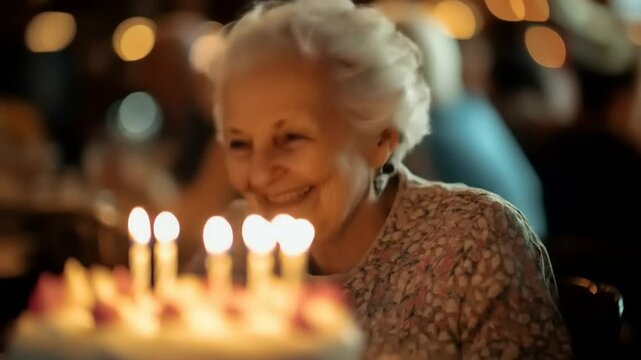 Happy Elderly Woman Birthday Cake.