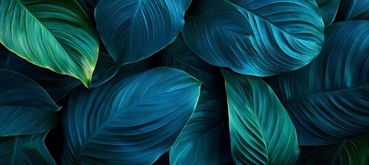 Elegant and Mysterious Dark Abstract Greenery Wall Decor with Tropical Foliage Pattern Design
