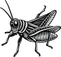 Detailed Black and White Illustration of an American Grasshopper