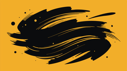 Abstract black brushstroke elements on a yellow background design resource illustration