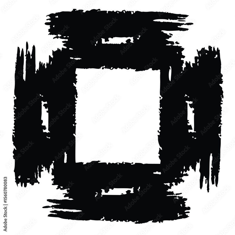 Poster abstract black brushstroke square frame design on a transparent background for design projects