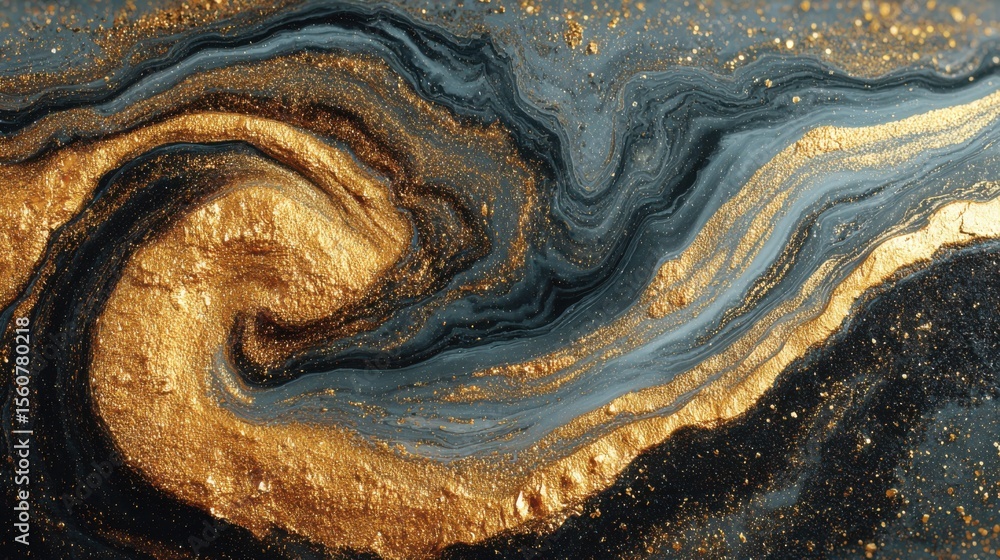 Poster swirling patterns of dark blue and gold create an elegant abstract design. the rich textures and shi