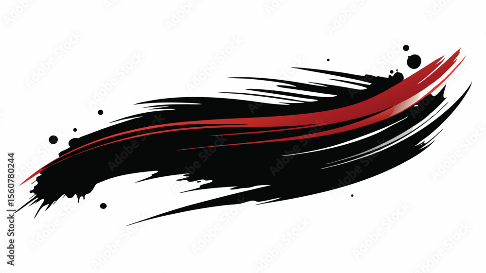 Poster abstract black brushstroke with red accents and transparency for design projects