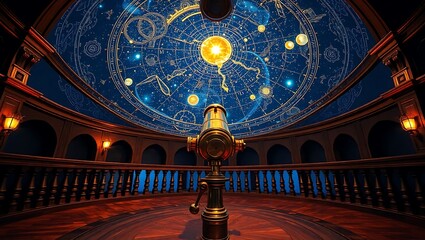 Obraz premium Astronomical Observatory with Glowing Celestial Zodiac Dome