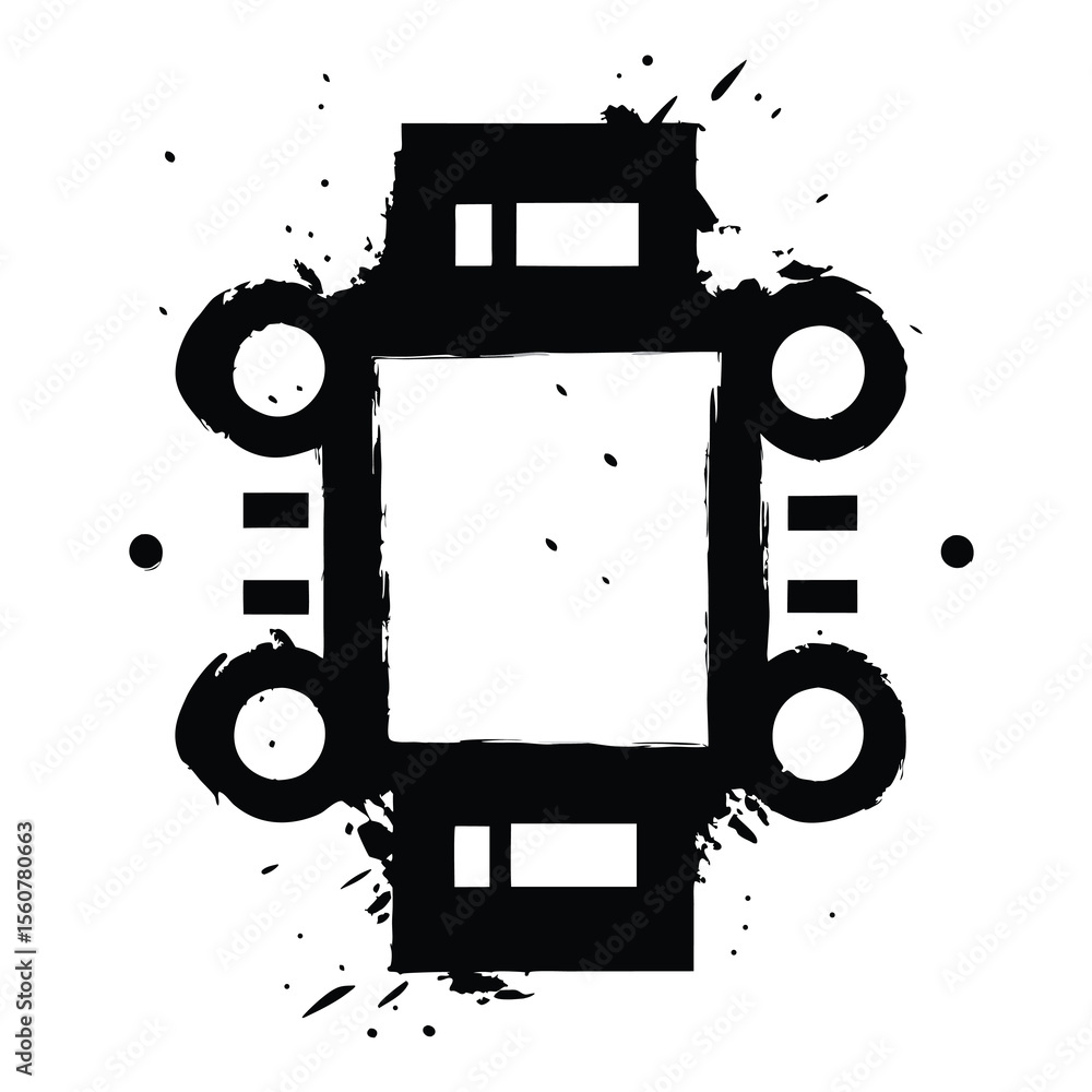 Poster abstract black grunge shape with splatters and transparency on white background