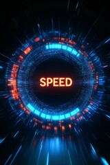Futuristic High Speed Internet Interface Displaying Fast Performance Metrics and Modern Technology