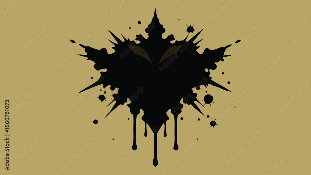 Poster abstract black ink blot shape with spikes and drips on a transparent background