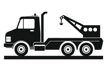 Black and White Vector Silhouette Image of a Tow Truck with Hook